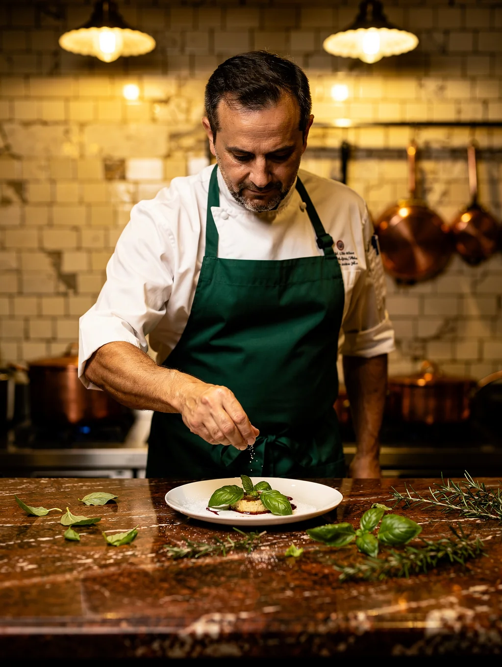 Executive Chef Marco Rossi preparing fresh seasonal ingredients in the kitchen